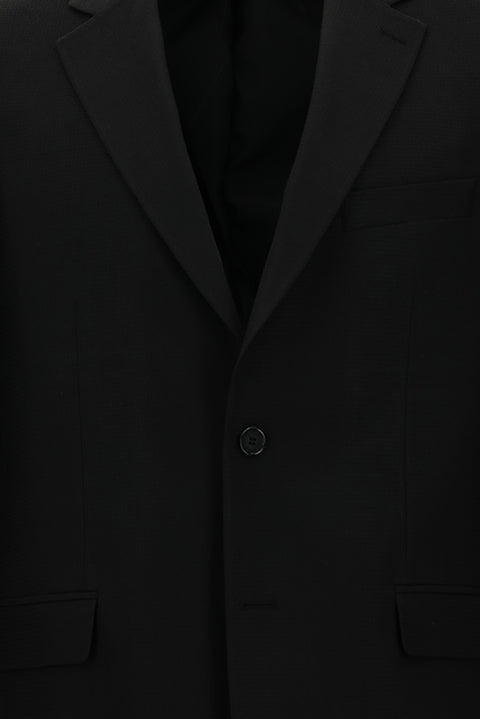 Siyah 4 Drop Relaxed Fit Rahat Kesim Yünlü Klasik Desenli Ceket