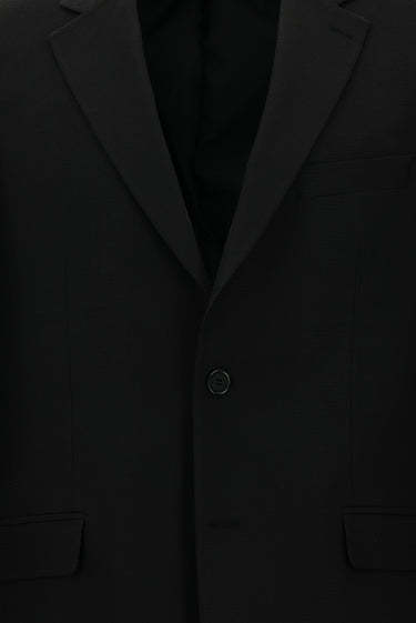 Siyah Slim Fit Dar Kesim Yünlü Klasik Desenli Ceket