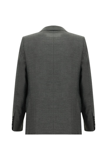 Orta Füme Slim Fit Dar Kesim Yünlü Klasik Desenli Ceket