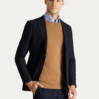Dark Navy 4-Drop Relaxed Fit Classic Patterned Wool Jacket
