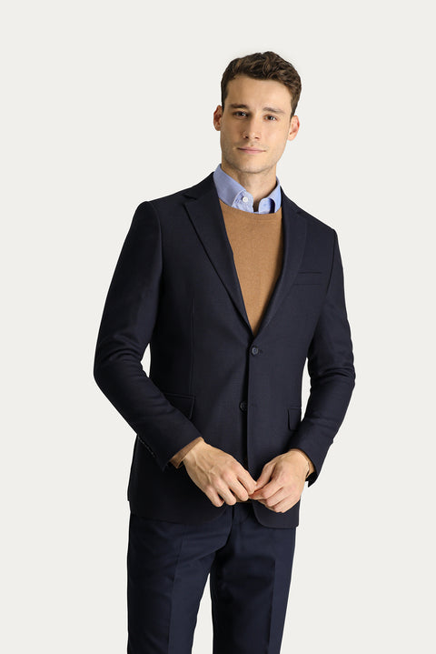 Koyu Lacivert 6 Drop Regular Fit Standart Kesim Yünlü Klasik Desenli Ceket