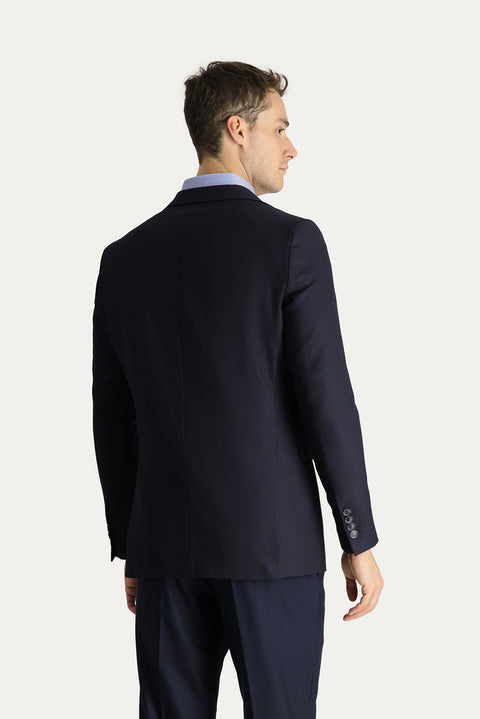 Koyu Lacivert 4 Drop Relaxed Fit Rahat Kesim Yünlü Klasik Desenli Ceket
