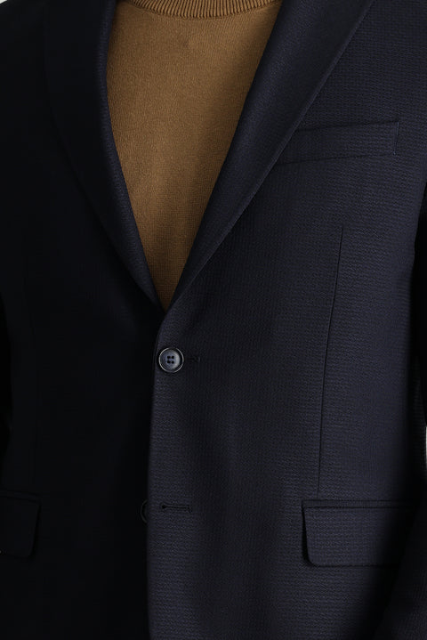 Koyu Lacivert 4 Drop Relaxed Fit Rahat Kesim Yünlü Klasik Desenli Ceket