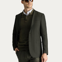 Koyu Haki 4 Drop Relaxed Fit Rahat Kesim Yünlü Klasik Desenli Ceket