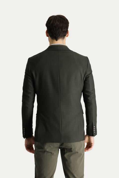 Koyu Haki 7 Drop Slim Fit Dar Kesim Yünlü Klasik Desenli Ceket