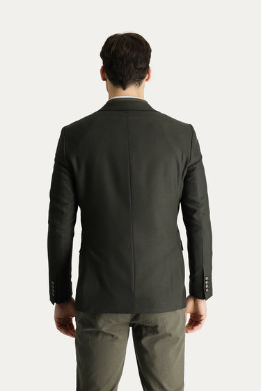 Koyu Haki Relaxed Fit Rahat Kesim Yünlü Klasik Desenli Ceket