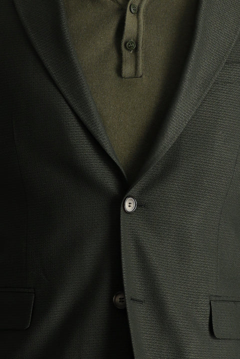 Koyu Haki 6 Drop Regular Fit Standart Kesim Yünlü Klasik Desenli Ceket