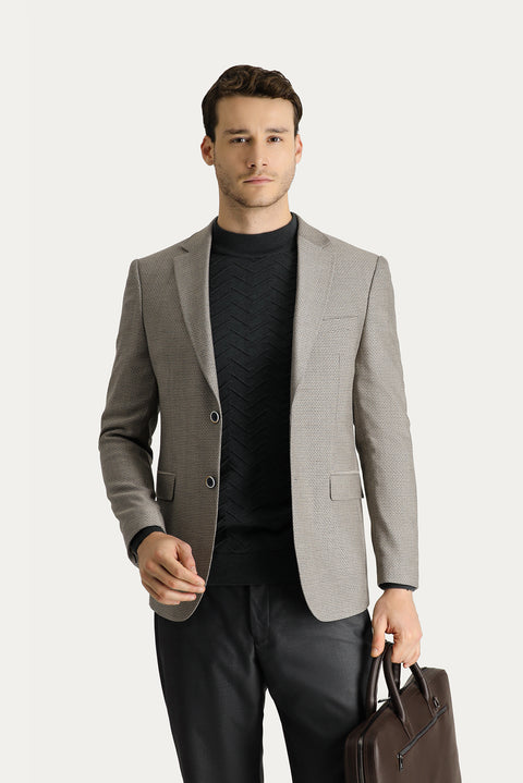 Açık Vizon 7 Drop Slim Fit Dar Kesim Yünlü Klasik Desenli Ceket