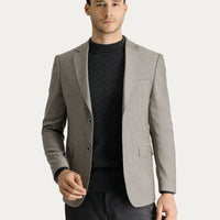 Açık Vizon Slim Fit Dar Kesim Yünlü Klasik Desenli Ceket