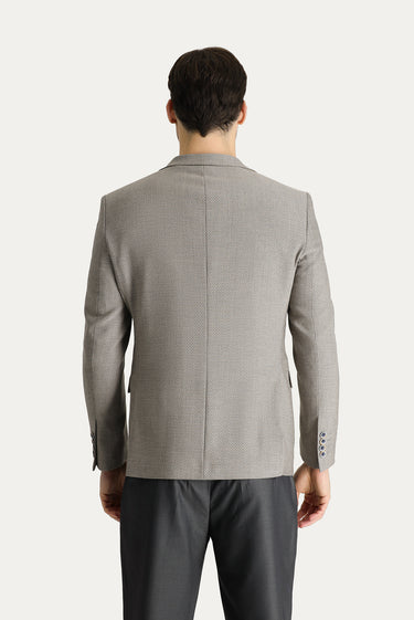 Açık Vizon Slim Fit Dar Kesim Yünlü Klasik Desenli Ceket
