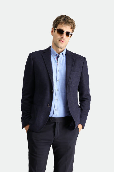 Koyu Lacivert 7 Drop Slim Fit Dar Kesim Yünlü Spor Örme Ceket