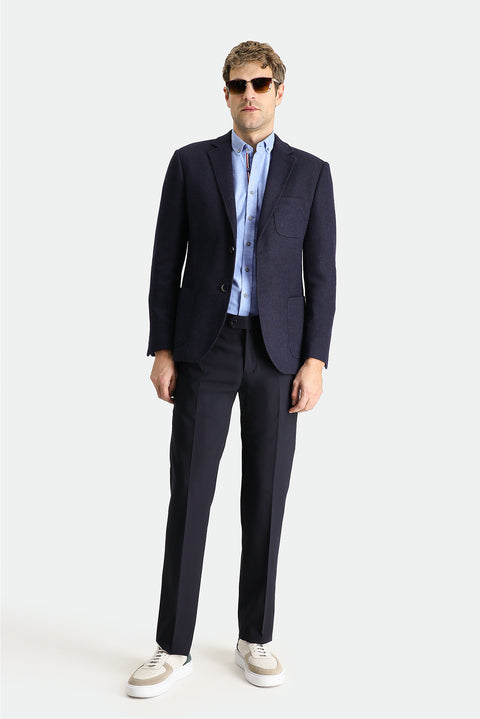 Koyu Lacivert 7 Drop Slim Fit Dar Kesim Yünlü Spor Örme Ceket