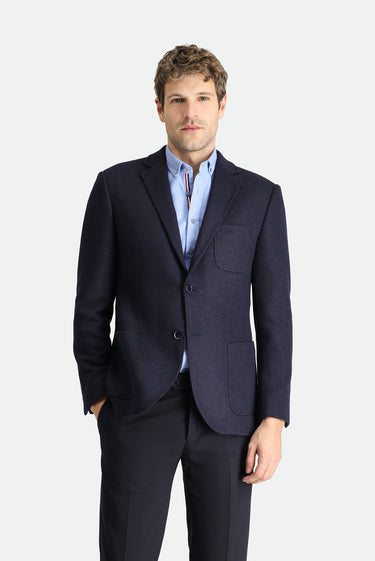 Koyu Lacivert Slim Fit Dar Kesim Yünlü Spor Örme Ceket