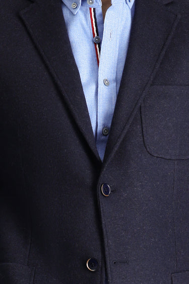 Koyu Lacivert Slim Fit Dar Kesim Yünlü Spor Örme Ceket