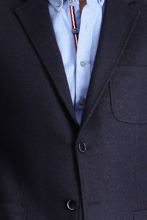 Koyu Lacivert 7 Drop Slim Fit Dar Kesim Yünlü Spor Örme Ceket