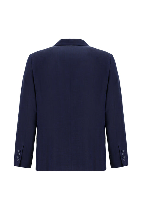 Koyu Lacivert 4 Drop Relaxed Fit Rahat Kesim Klasik Desenli Pamuklu Ceket