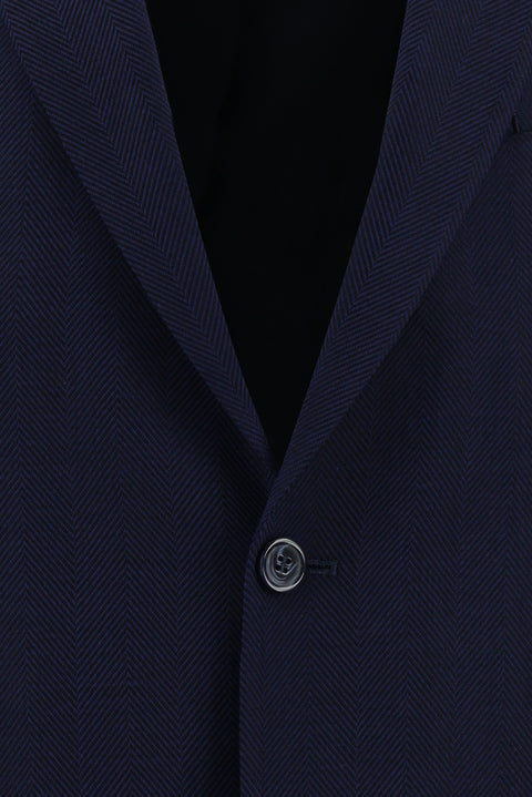 Koyu Lacivert 4 Drop Relaxed Fit Rahat Kesim Klasik Desenli Pamuklu Ceket