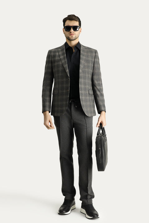 Orta Antrasit 7 Drop Slim Fit Dar Kesim Yünlü Klasik Ekose Ceket