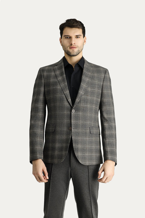 Orta Antrasit 7 Drop Slim Fit Dar Kesim Yünlü Klasik Ekose Ceket