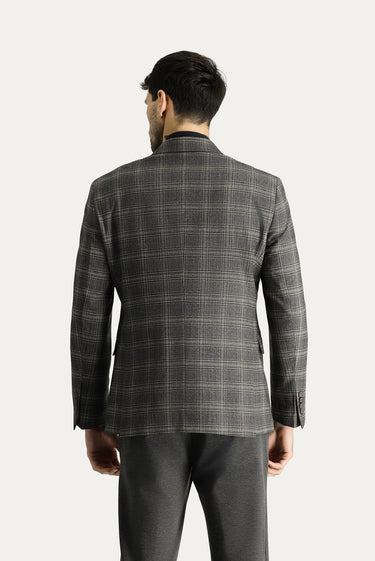 Orta Antrasit Slim Fit Dar Kesim Yünlü Klasik Ekose Ceket