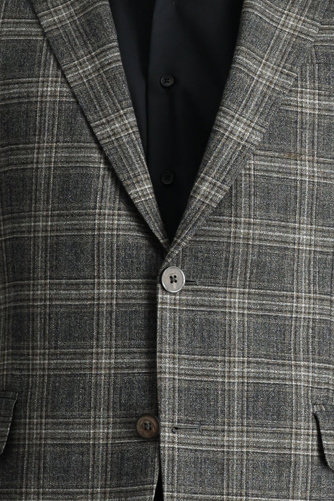 Orta Antrasit 7 Drop Slim Fit Dar Kesim Yünlü Klasik Ekose Ceket