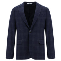 Koyu Lacivert Muscle Fit Yünlü Ekose Ceket