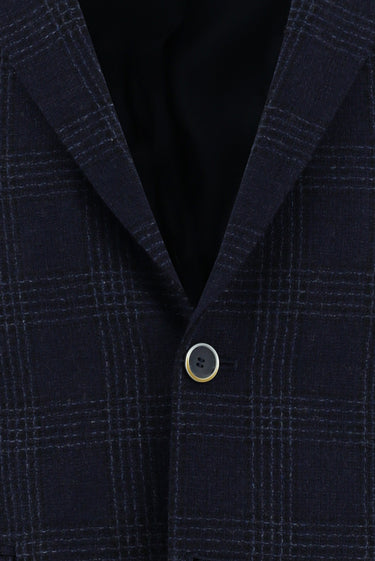 Koyu Lacivert Regular Fit Yünlü Ekose Ceket