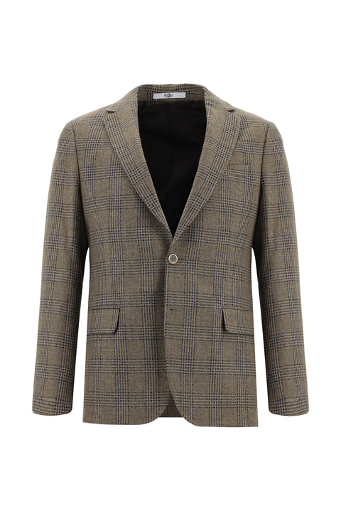 Koyu Vizon 6 Drop Regular Fit Standart Kesim Yünlü Ekose Ceket