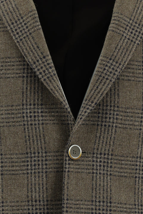 Koyu Vizon 8 Drop Muscle Fit Uzun Atletik Kesim Yünlü Ekose Ceket