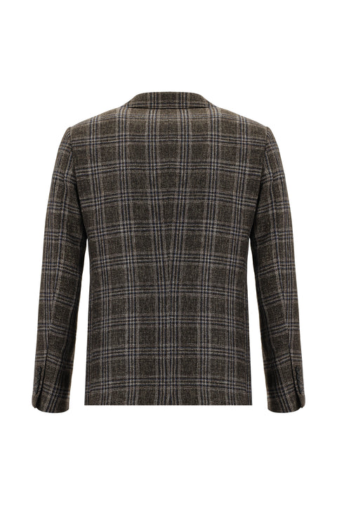 Koyu Kahve 6 Drop Regular Fit Standart Kesim Yünlü Ekose Ceket