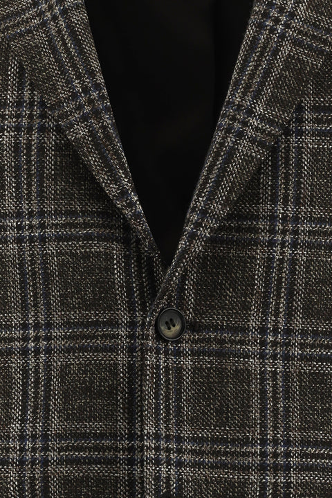 Koyu Kahve 6 Drop Regular Fit Standart Kesim Yünlü Ekose Ceket