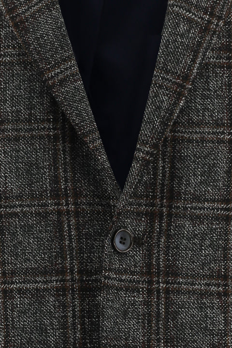 Koyu Antrasit 6 Drop Regular Fit Standart Kesim Yünlü Ekose Ceket