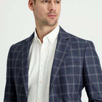 Orta Lacivert Slim Fit Dar Kesim Ekose Ceket