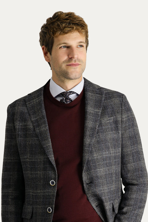 Koyu Lacivert 6 Drop Regular Fit Standart Kesim Ekose Ceket