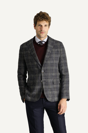 Koyu Lacivert Regular Fit Ekose Ceket