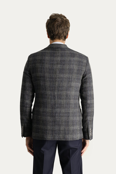 Koyu Lacivert Regular Fit Ekose Ceket