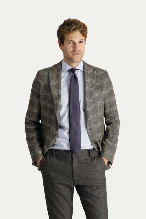 Açık Kahve  6 Drop Regular Fit Standart Kesim Ekose Ceket