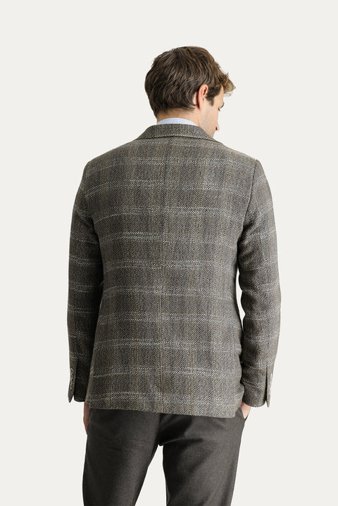 Açık Kahve  6 Drop Regular Fit Standart Kesim Ekose Ceket