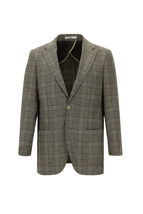 Koyu Kahve 4 Drop Relaxed Fit Rahat Kesim Ekose Spor Ceket