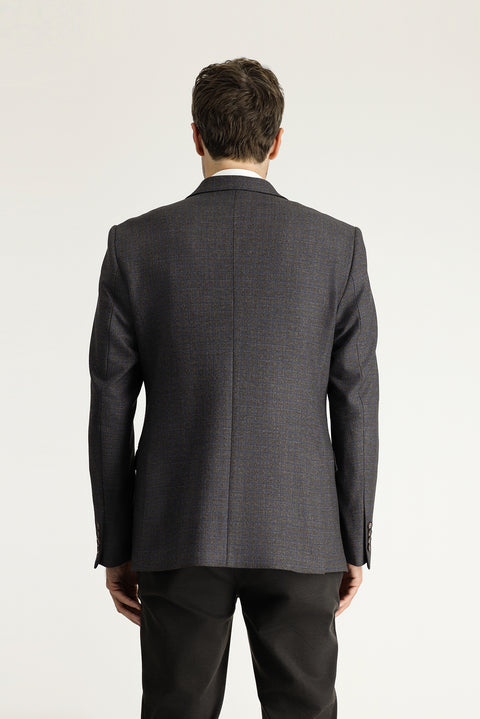 Dark Brown 8-Drop Muscle Fit Long Athletic Cut Double-Breasted Plaid Jacket