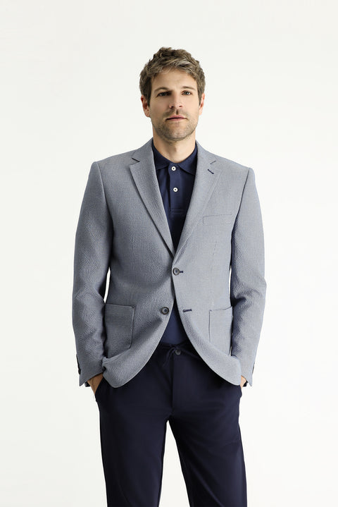 Orta Lacivert 7 Drop Slim Fit Dar Kesim Desenli Gofre Ceket