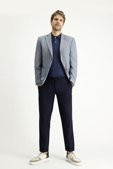  Orta Lacivert Slim Fit Dar Kesim Desenli Gofre Ceket
