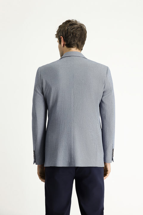 Orta Lacivert 7 Drop Slim Fit Dar Kesim Desenli Gofre Ceket