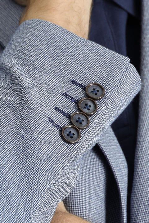 Orta Lacivert 7 Drop Slim Fit Dar Kesim Desenli Gofre Ceket