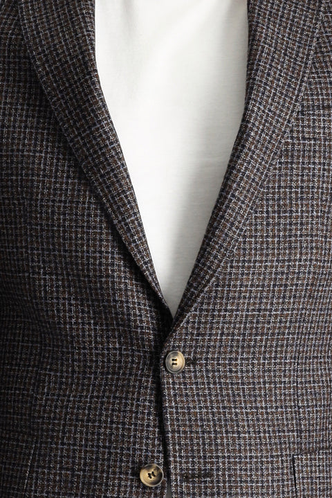 Koyu Kahve 6 Drop Regular Fit Standart Kesim Yünlü Kareli Ceket