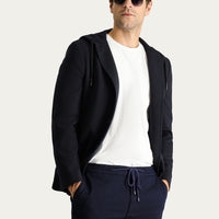 Siyah Lacivert Super Slim Fit Ekstra Dar Kesim Kapüşonlu Spor Örme Ceket