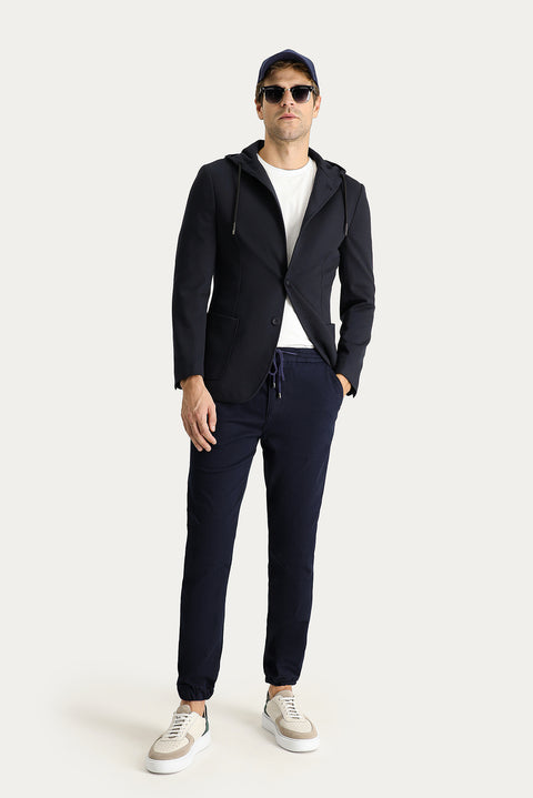 Siyah Lacivert 7 Drop Super Slim Fit Eksra Dar Kesim Kapüşonlu Spor Örme Ceket