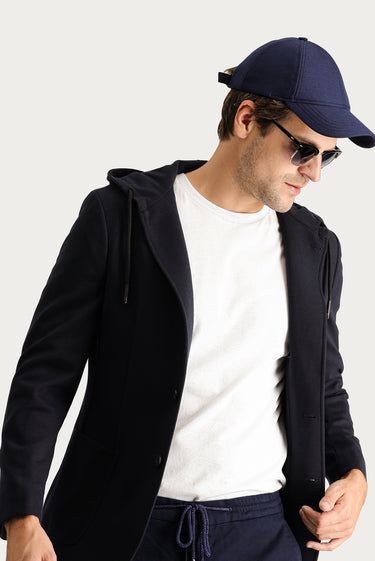 Siyah Lacivert Super Slim Fit Ekstra Dar Kesim Kapüşonlu Spor Örme Ceket