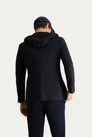 Siyah Lacivert Super Slim Fit Ekstra Dar Kesim Kapüşonlu Spor Örme Ceket