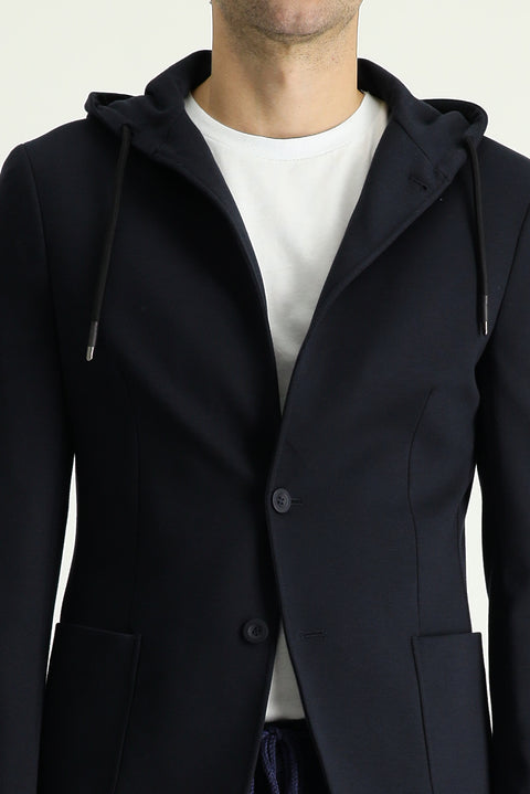 Siyah Lacivert 7 Drop Super Slim Fit Eksra Dar Kesim Kapüşonlu Spor Örme Ceket